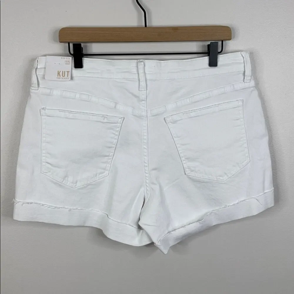 Kut from the Kloth Jane High Rise White Jean Shorts Size 12 NWT Stretch Denim